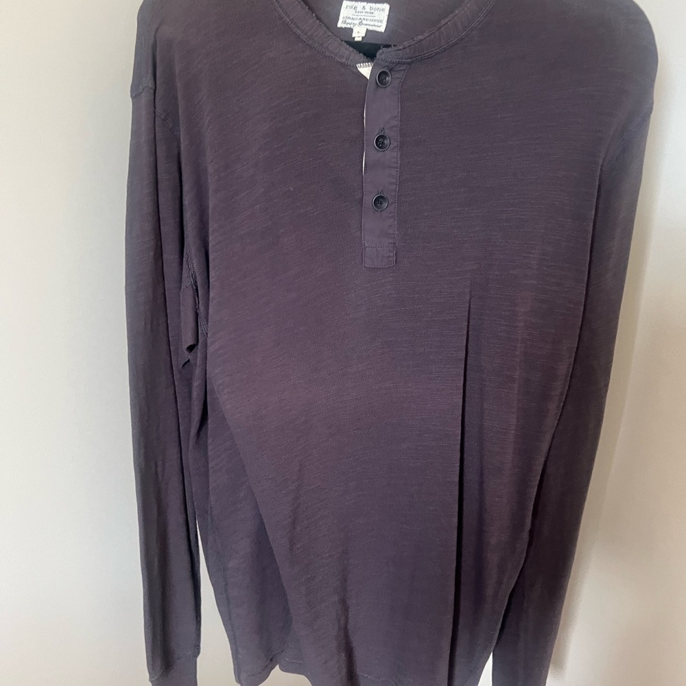 rag & bone Men's Long Sleeve Henley Shirt - Charcoal